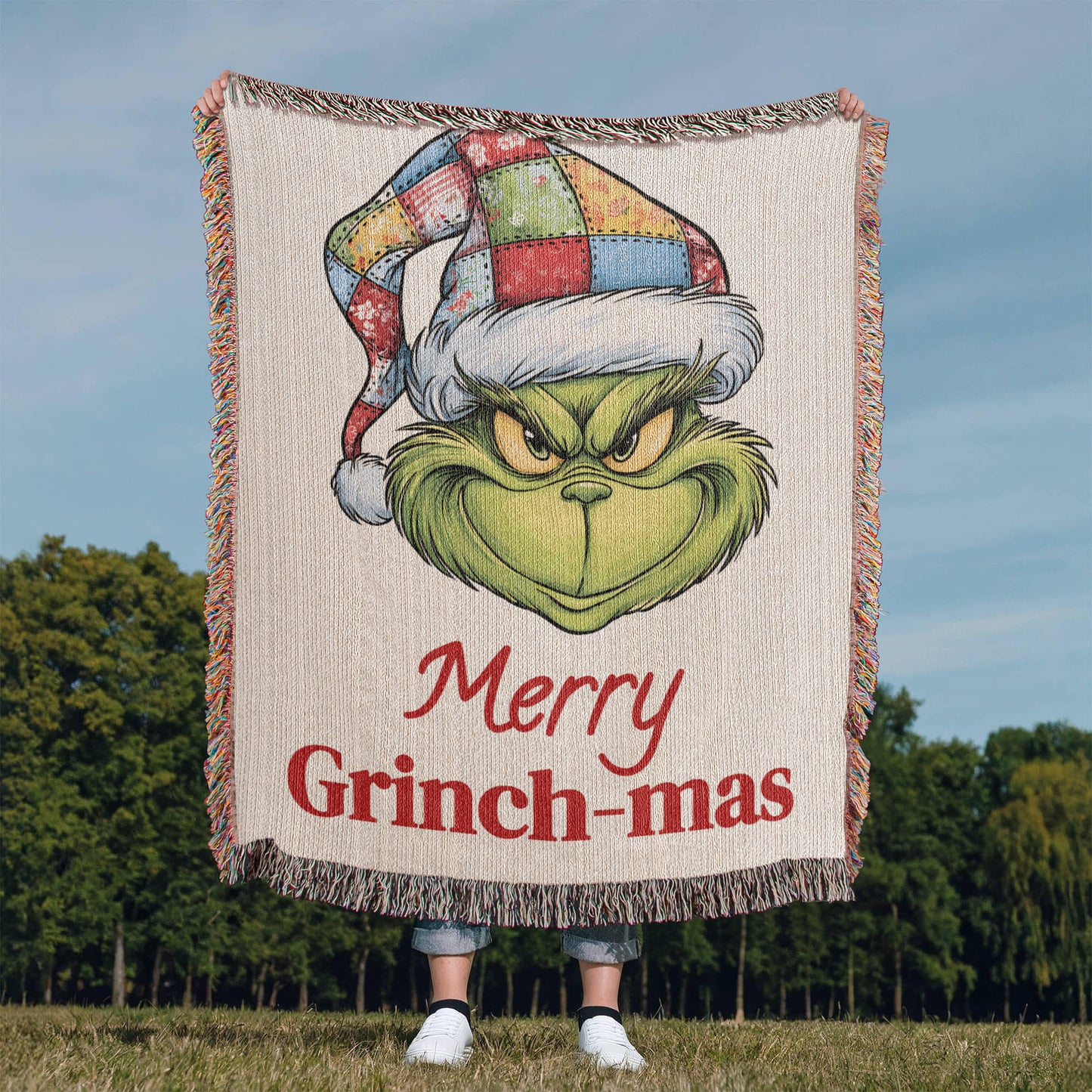 "Merry Grinch-mas" — Cozy Woven Christmas Blanket | Whimsical Grinch Heirloom Throw