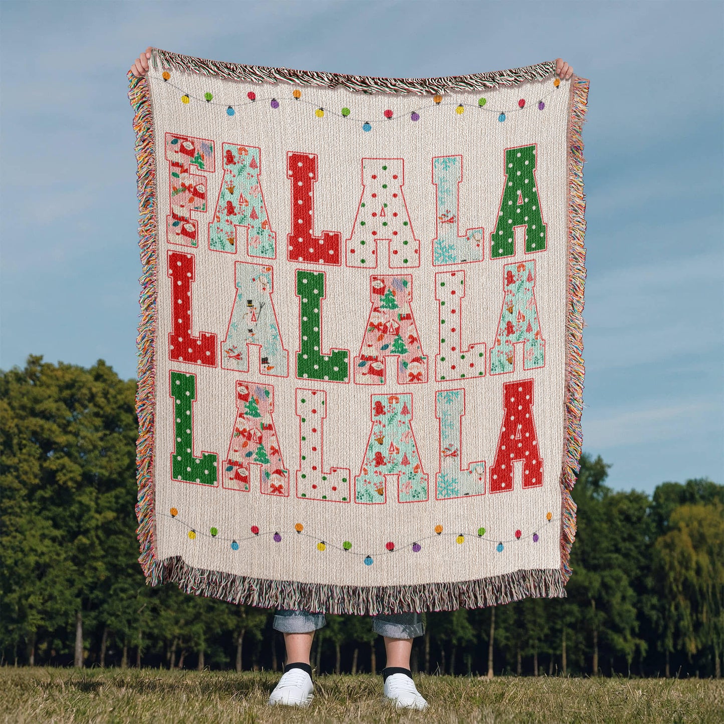 “Fa La La La La” Woven Christmas Blanket — Festive Holiday Heirloom Throw