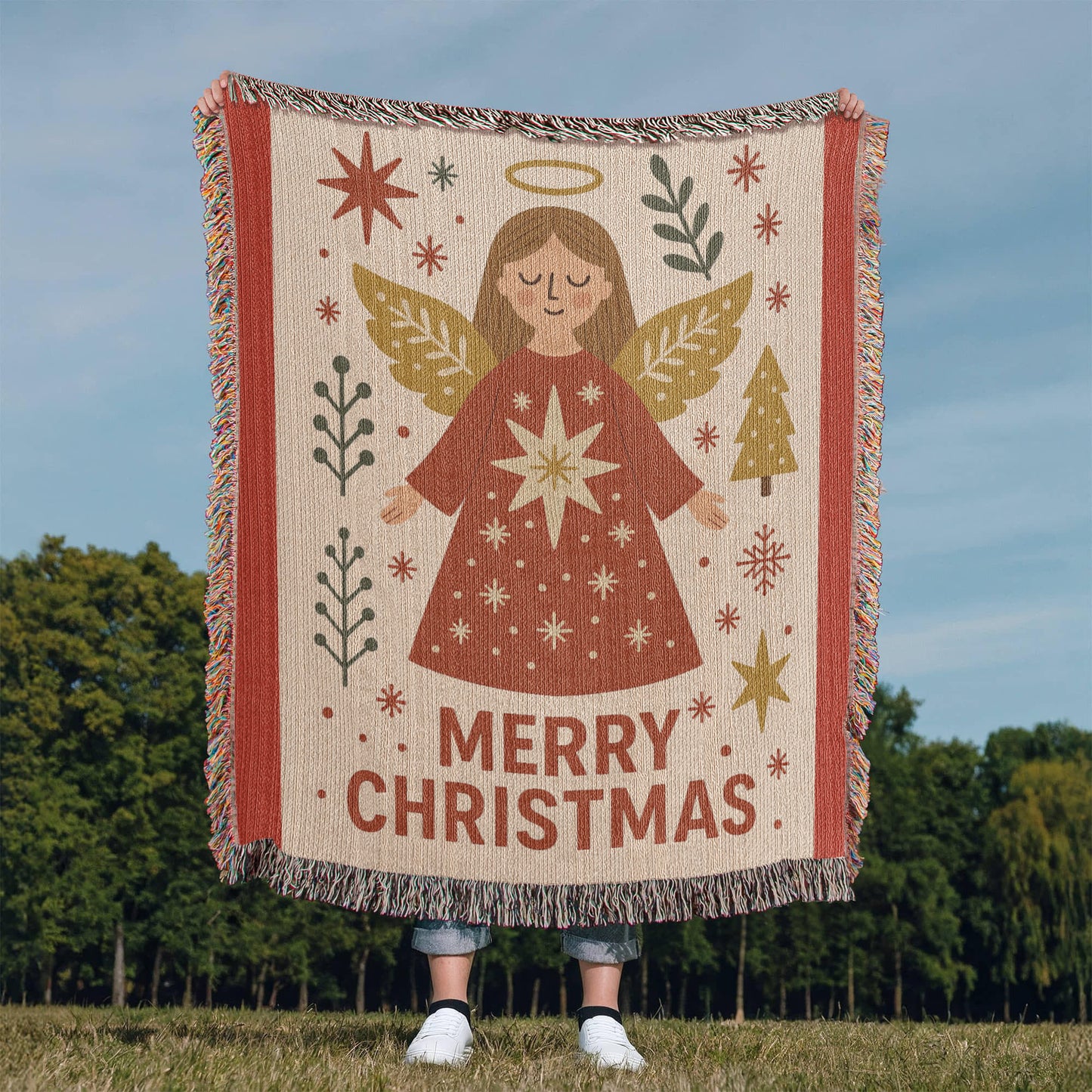 “Merry Christmas Angel” Woven Blanket — Heirloom Holiday Throw