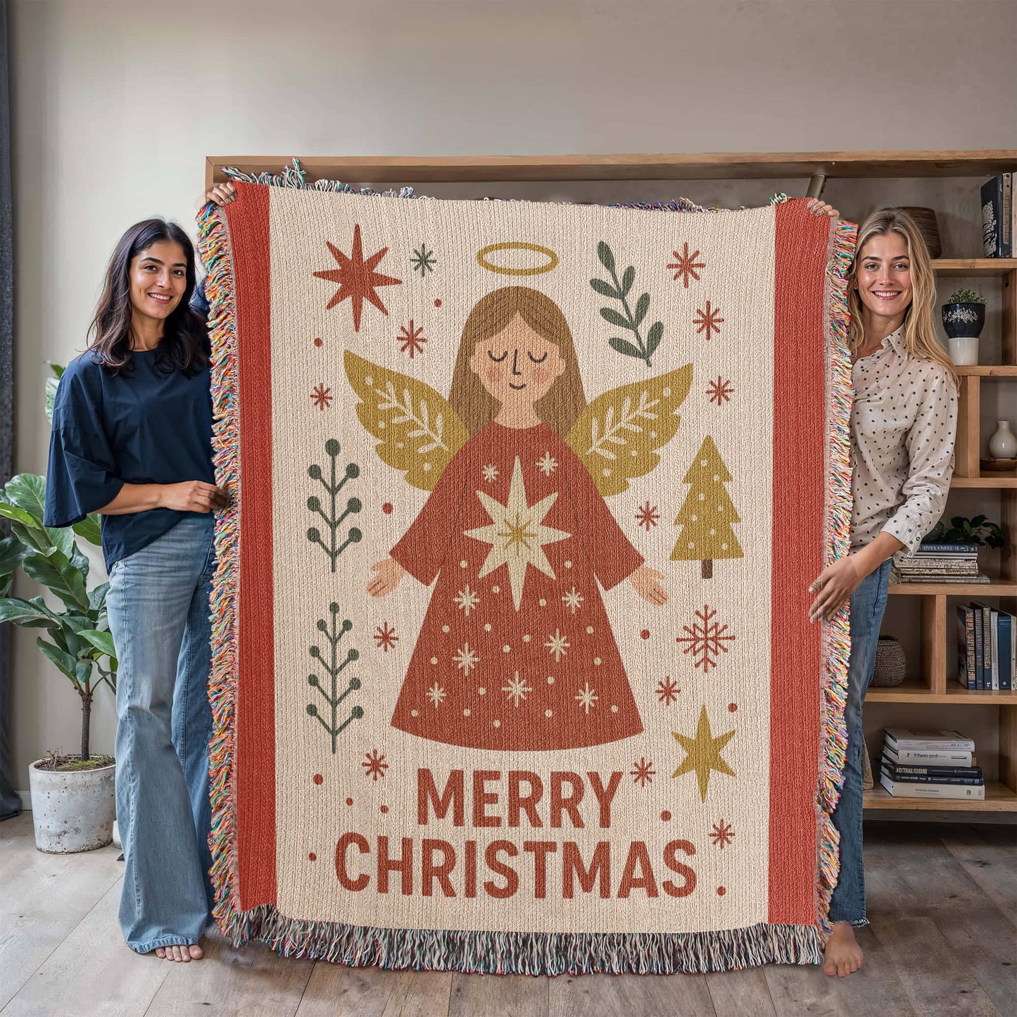 “Merry Christmas Angel” Woven Blanket — Heirloom Holiday Throw