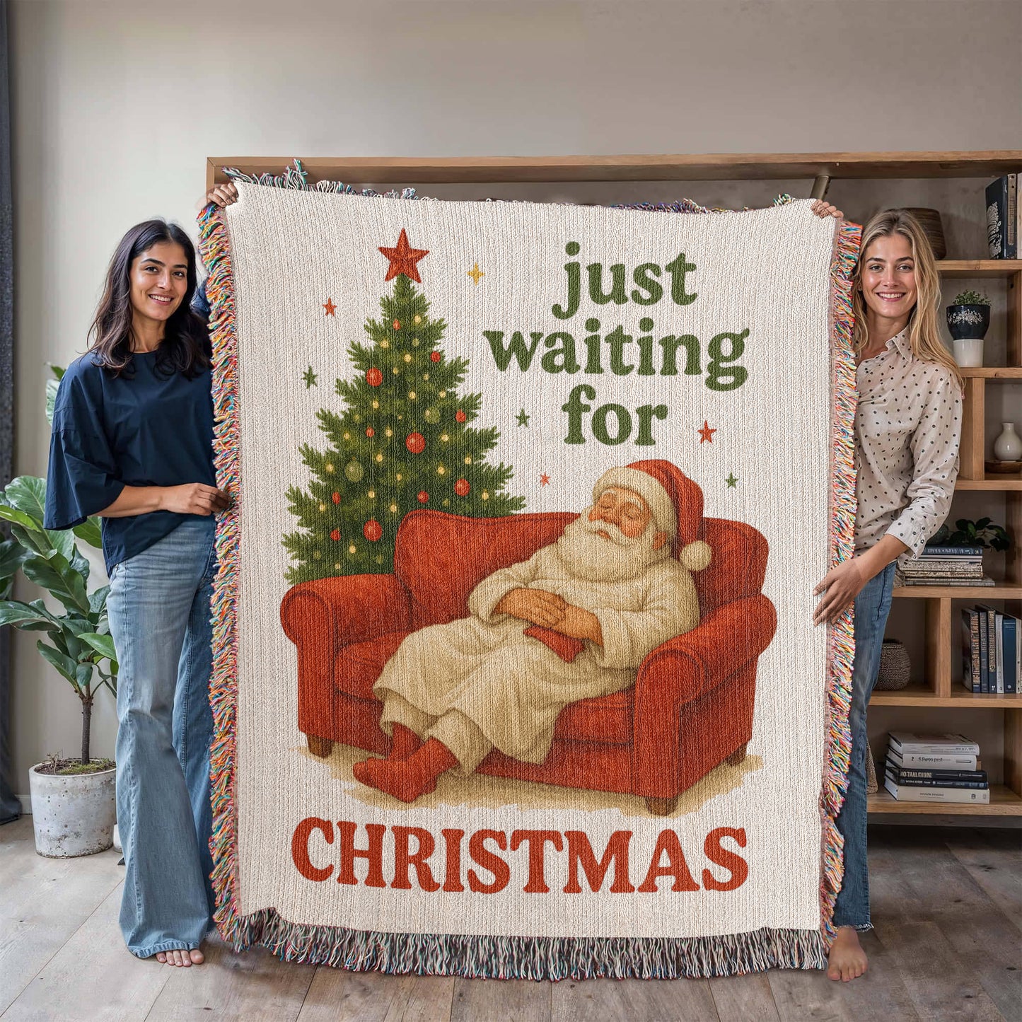“Just Waiting for Christmas” Woven Blanket — Cozy Santa Heirloom Throw