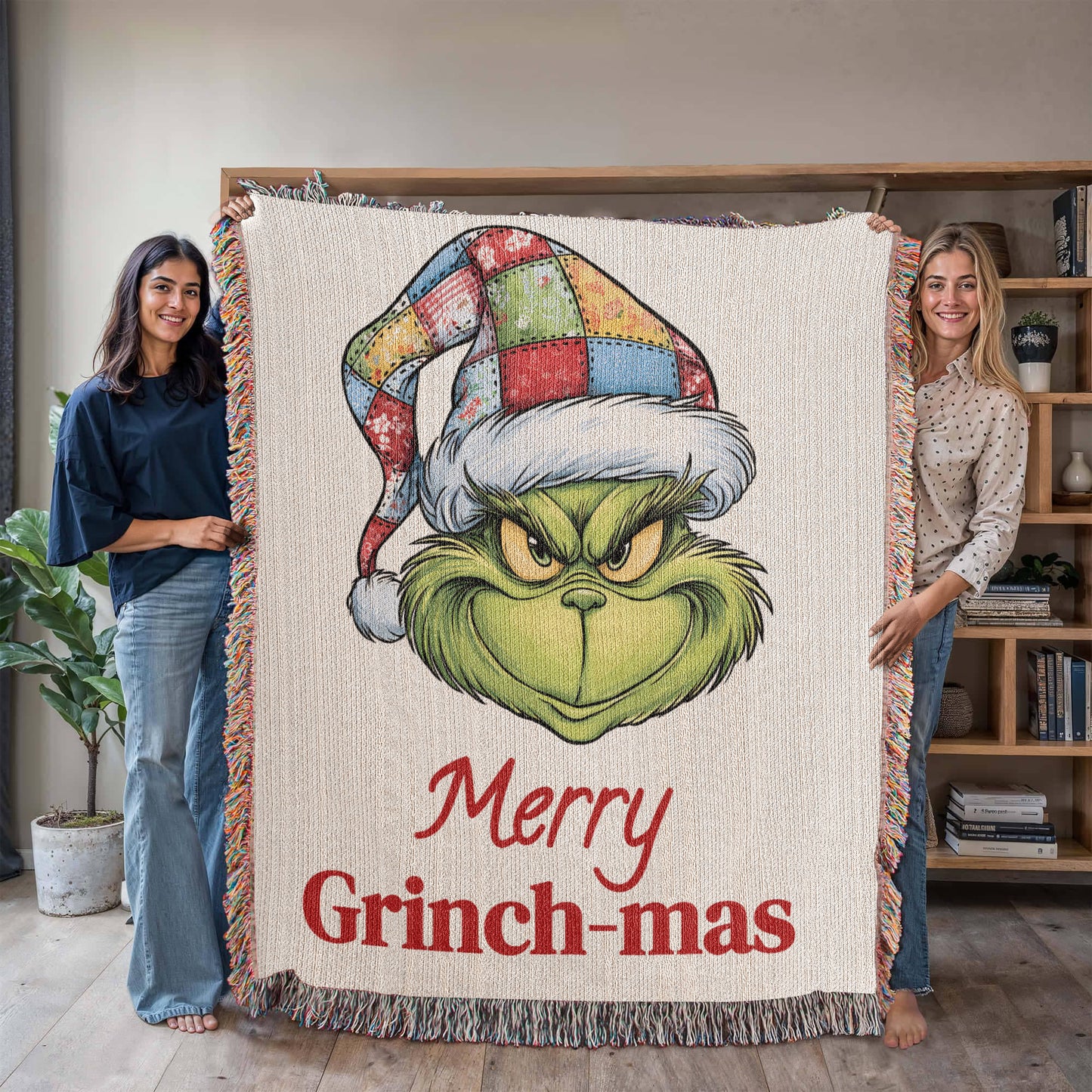 "Merry Grinch-mas" — Cozy Woven Christmas Blanket | Whimsical Grinch Heirloom Throw