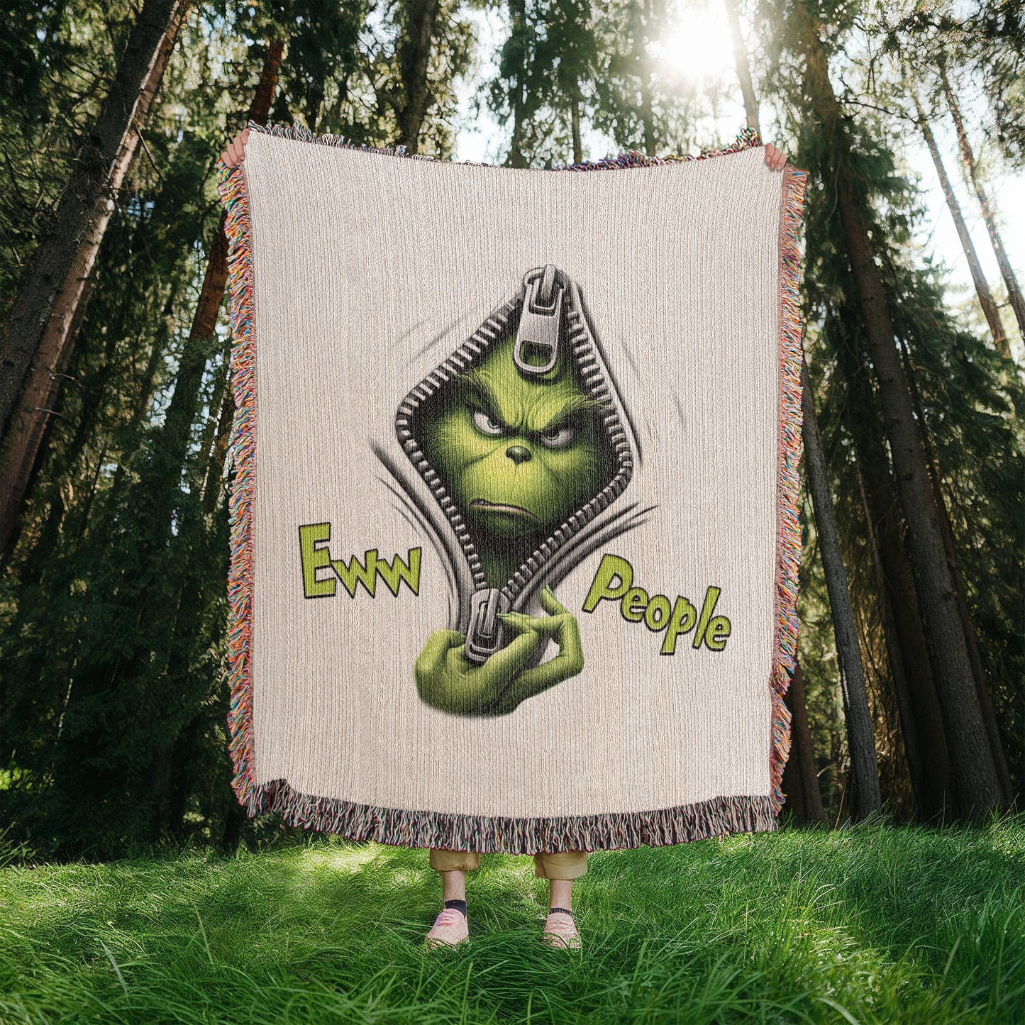 “Eww People” — Grinch Attitude Woven Blanket | Snarky Christmas Heirloom Throw
