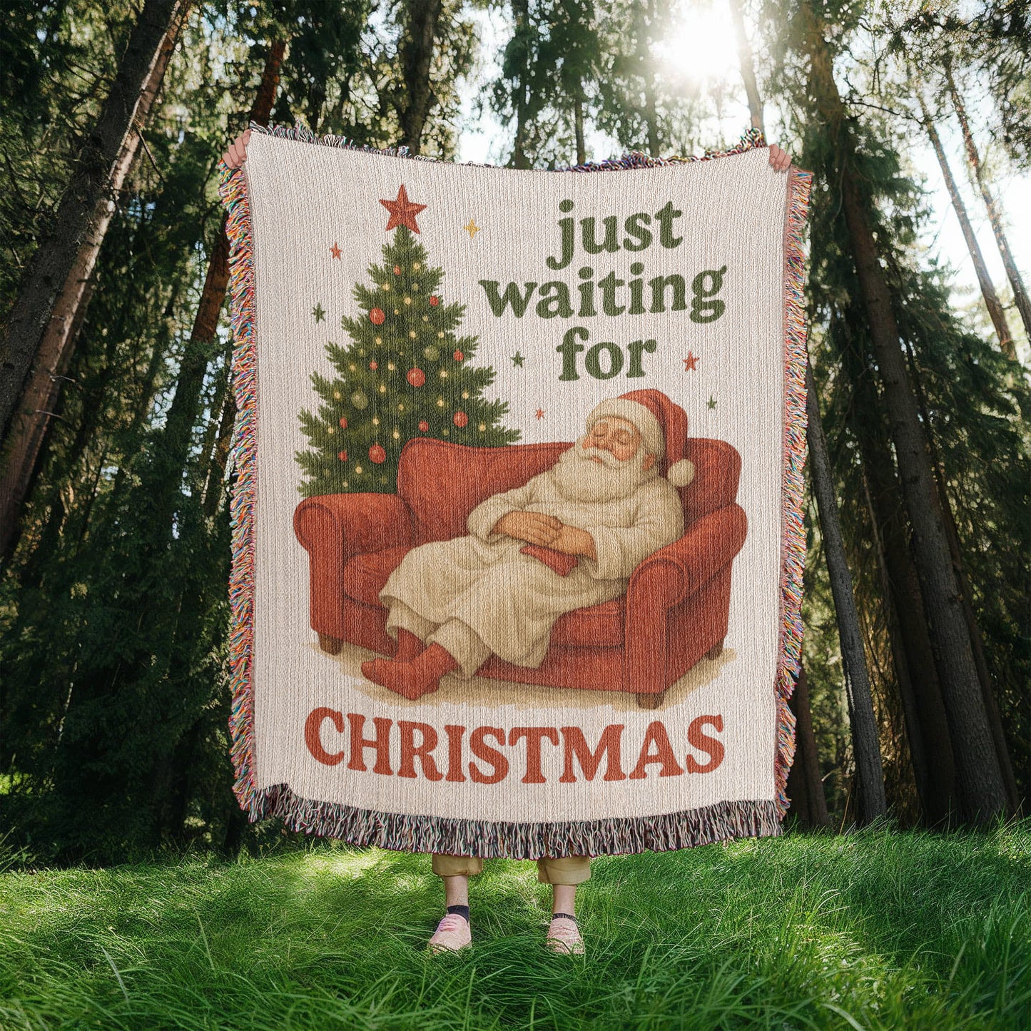 “Just Waiting for Christmas” Woven Blanket — Cozy Santa Heirloom Throw