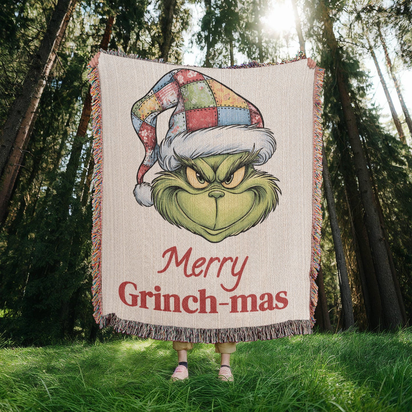 "Merry Grinch-mas" — Cozy Woven Christmas Blanket | Whimsical Grinch Heirloom Throw