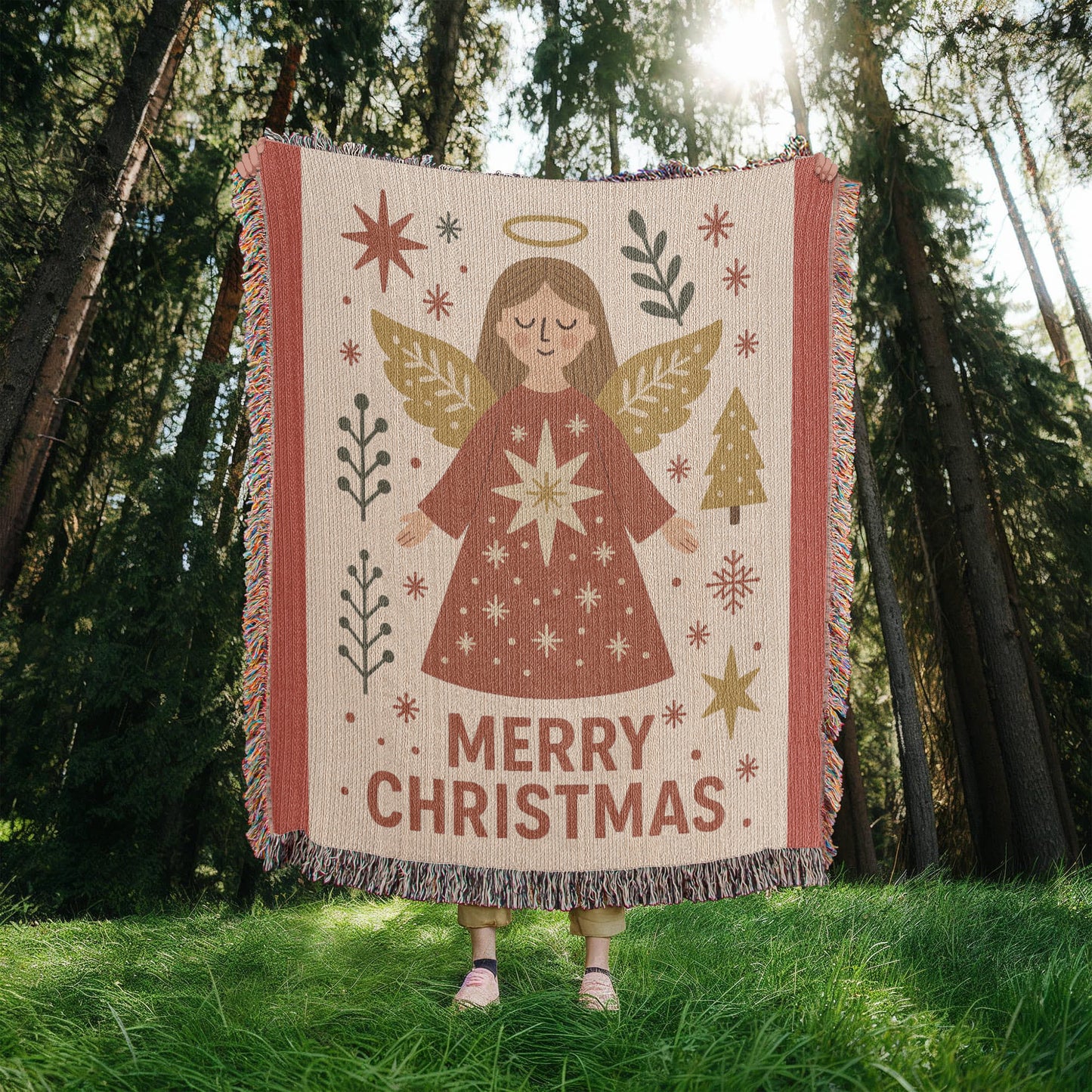 “Merry Christmas Angel” Woven Blanket — Heirloom Holiday Throw