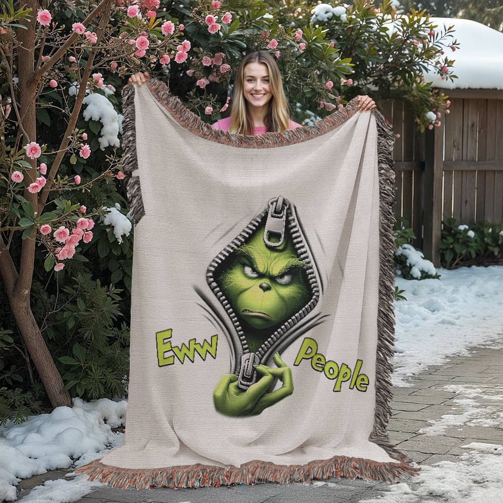 “Eww People” — Grinch Attitude Woven Blanket | Snarky Christmas Heirloom Throw