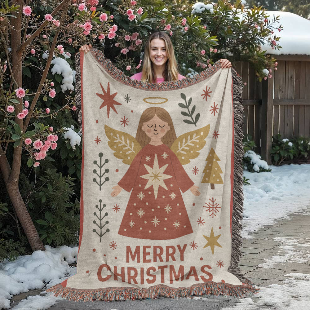 “Merry Christmas Angel” Woven Blanket — Heirloom Holiday Throw