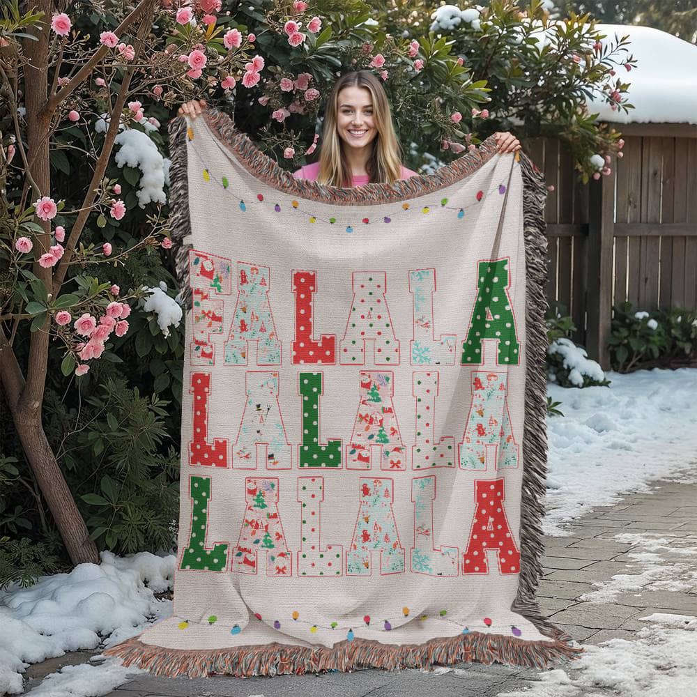 “Fa La La La La” Woven Christmas Blanket — Festive Holiday Heirloom Throw
