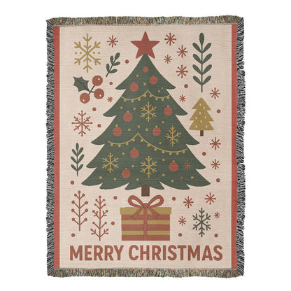 “Merry Christmas Tree” Woven Blanket — Classic Holiday Heirloom Throw