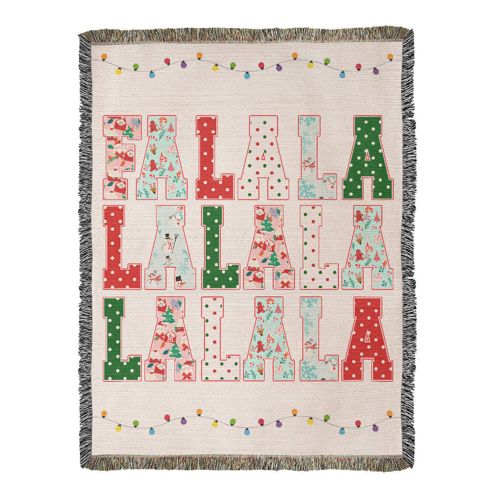 “Fa La La La La” Woven Christmas Blanket — Festive Holiday Heirloom Throw